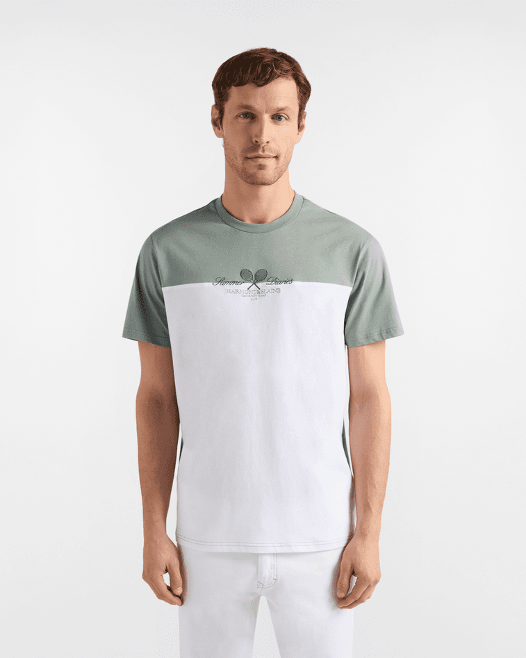 t-shirt bicolor cotton man green