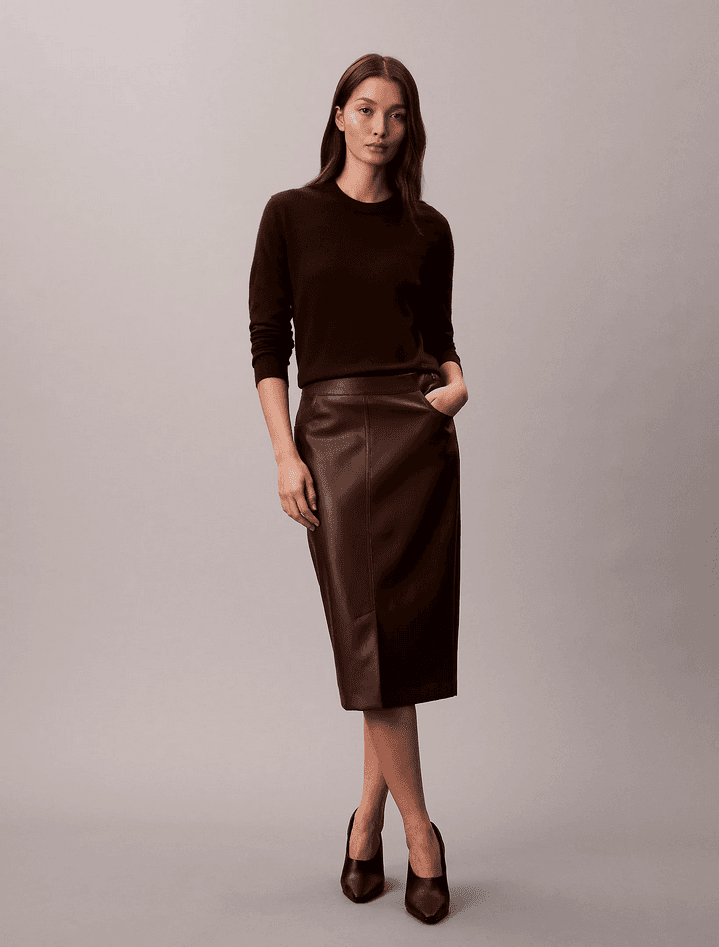 skirt in faux leather woman rich brown