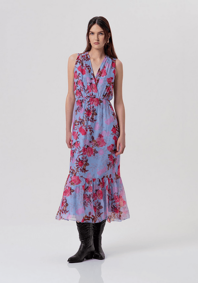 Floral Floral Dress Lightblue-cherry