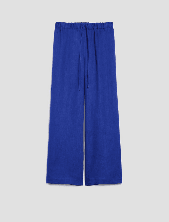 wide pants in pure linen woman blue electric