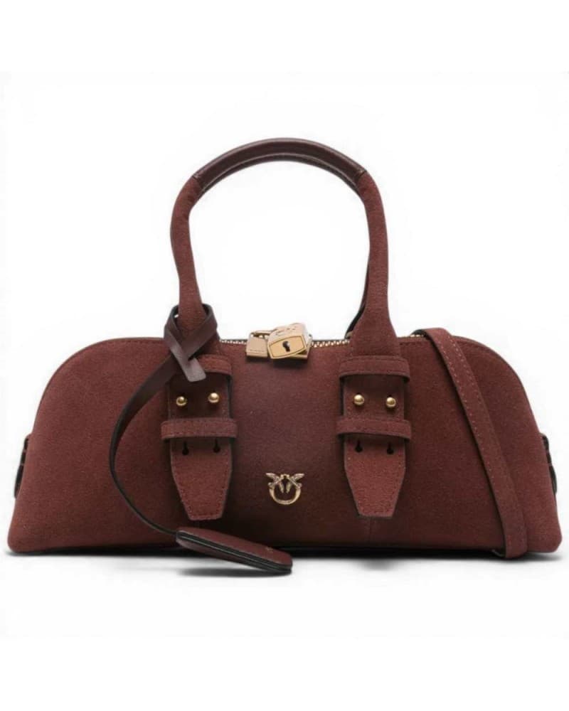 Pinko Bowling Horizontal Suede Woman Red Leather Ruby Suede with Logo Love Birds