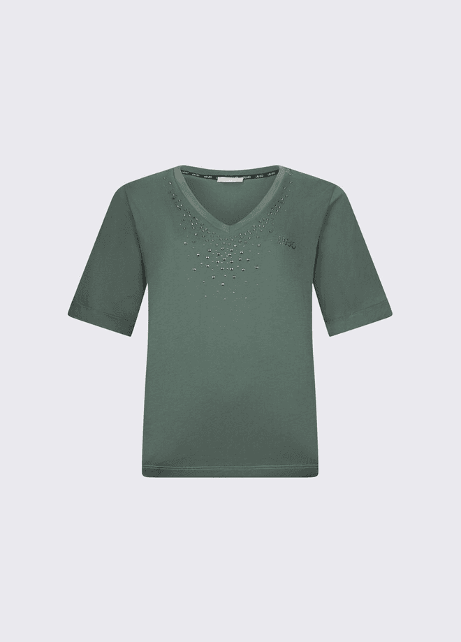 T-shirt with strass woman green military