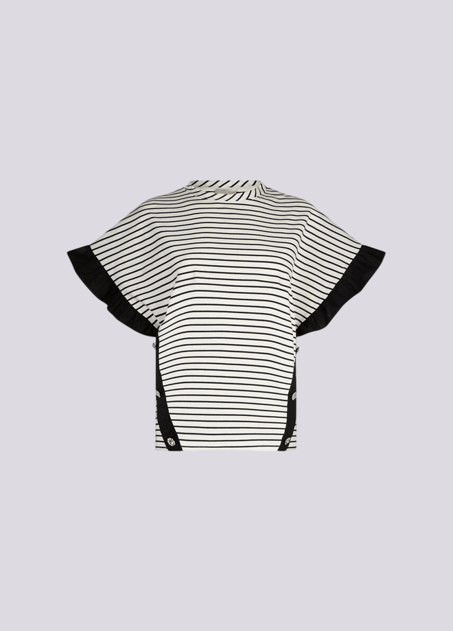 striped mesh with white jewel buttons