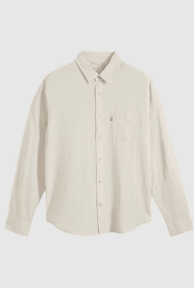 linen blended shirt with beige man pocket