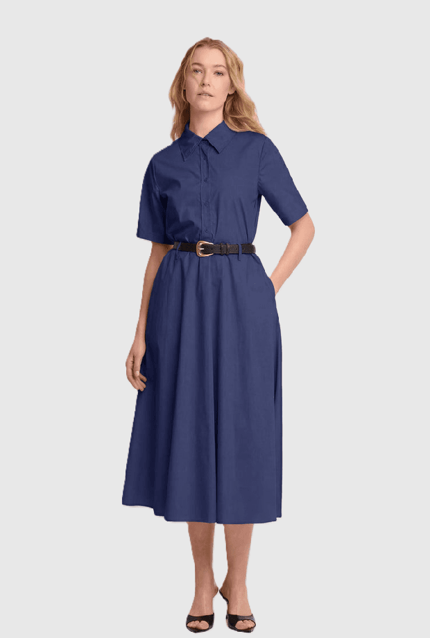 dress with belt woman blue