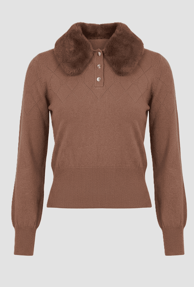 polo with neck in ecopelliccia woman brown