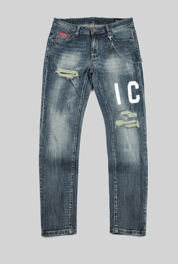 jean with logo front back man blue medium