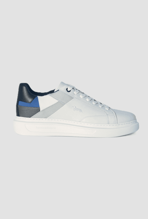 leather shoes with patchwork for men white