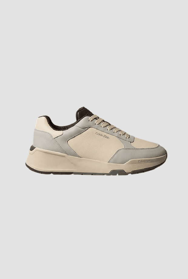 men's leather runner shoes cream-gray
