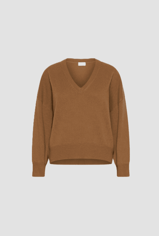 knit with v collar cashmere woman camel