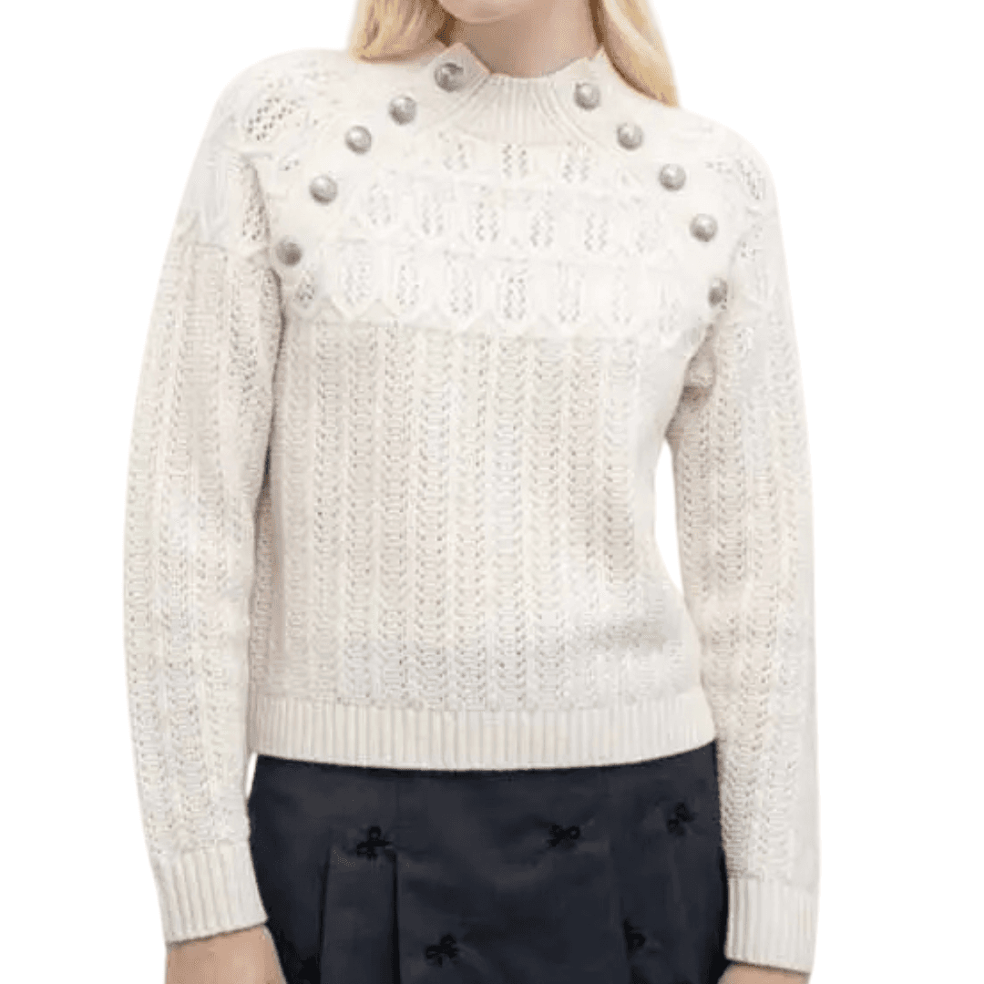 Goa Goa 100% wool sweater with surita pattern buttons with high neck and perforated workmanship