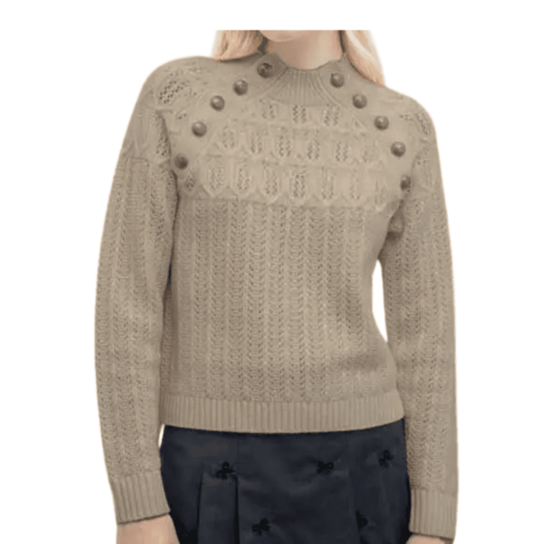 Goa Goa 100% wool sweater with buttons Surita pattern with high neck and perforated mud color