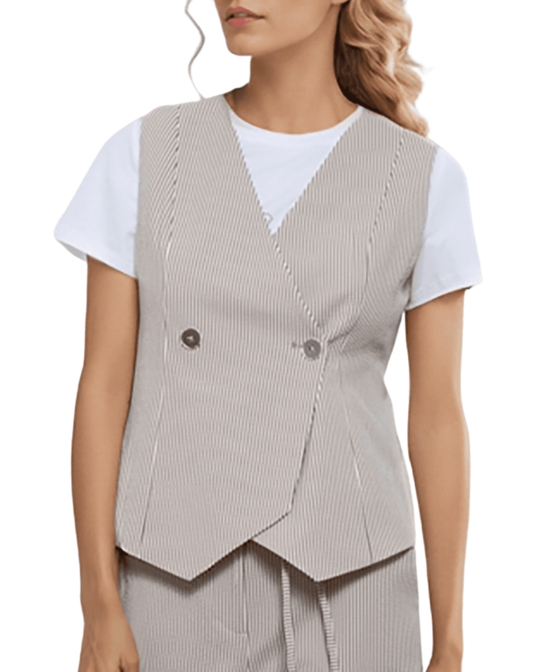 Goa Goa Women's Vest in Righe Seersucker Brown with Bottoni Elegant 15200086