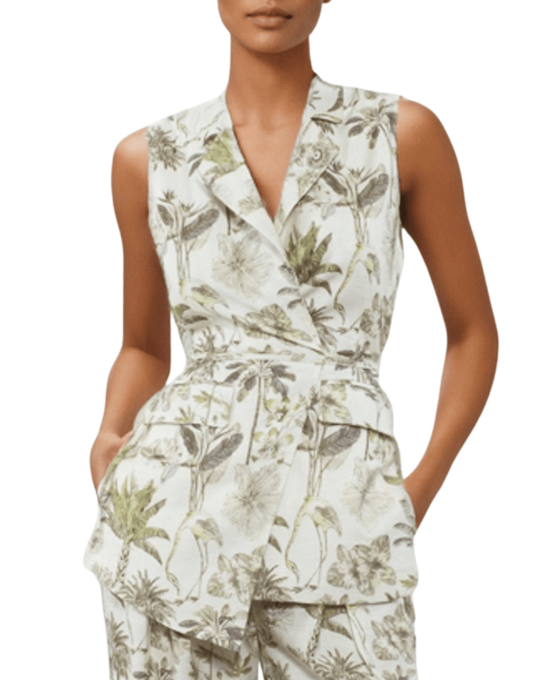 Goa Goa Women's vest Hansel Fantasia Jungle White Green Viscose Lightweight 15200097