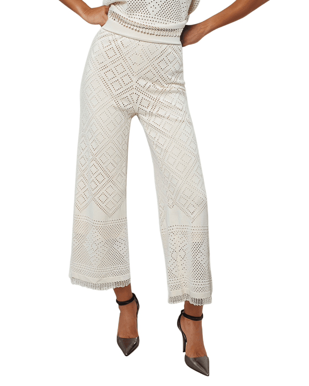 Goa Goa Women's Joya Pants in Crochet Jersey Beige Ecru Elegant 15208072