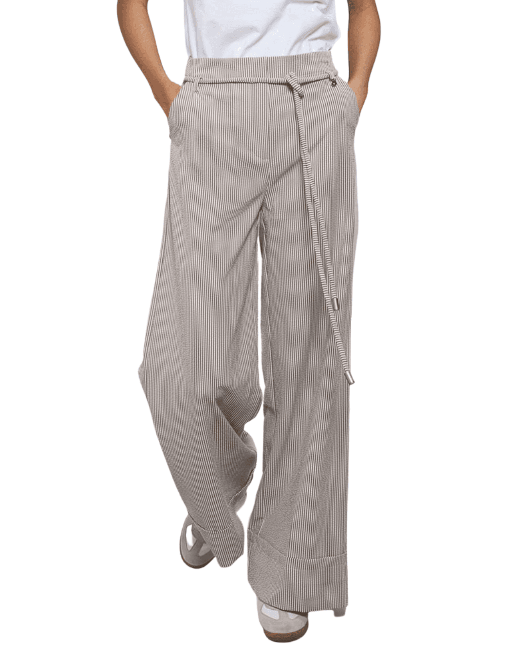 Goa Goa Pantalone Donna Mirage Palace in Righe in Seersucker with Belt Beige 15208085