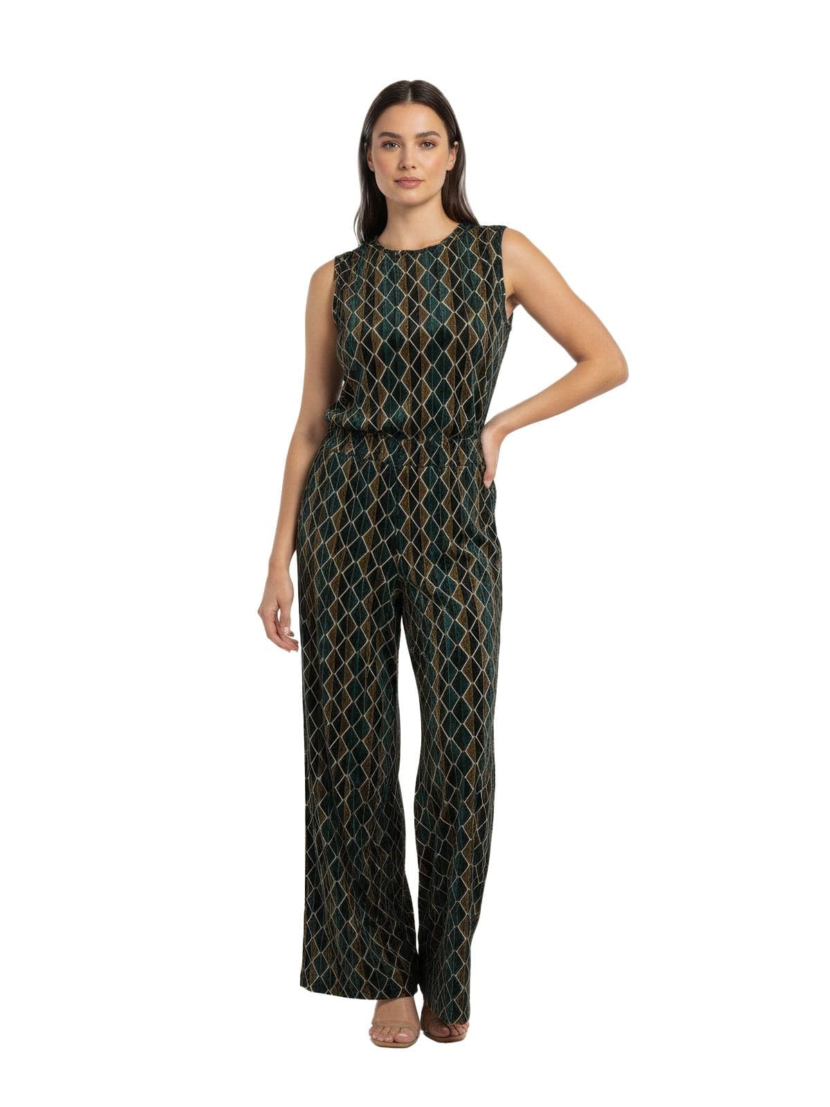 Women's trousers 1one - sophisticated velvet geometric palace trousers - multicolor