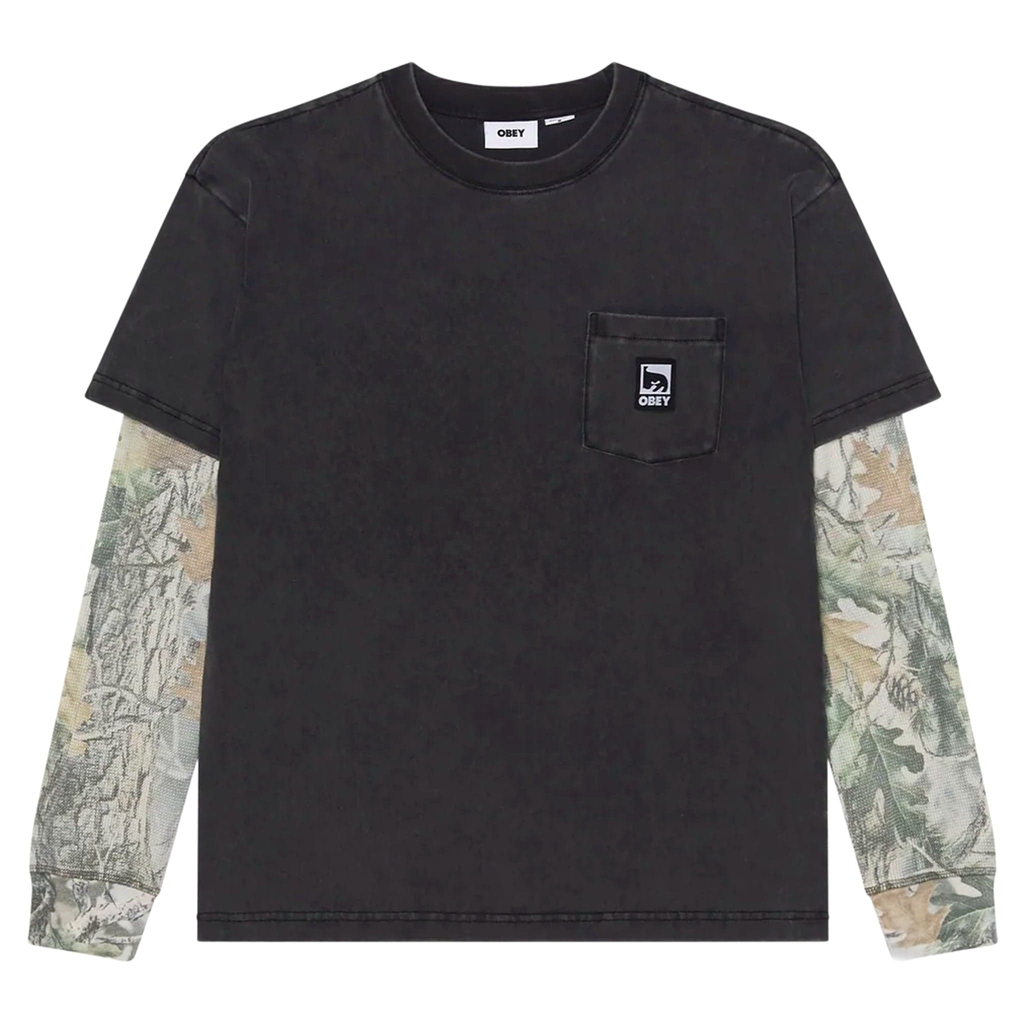 long sleeve Obey post post 2fer - dusty black limo multi