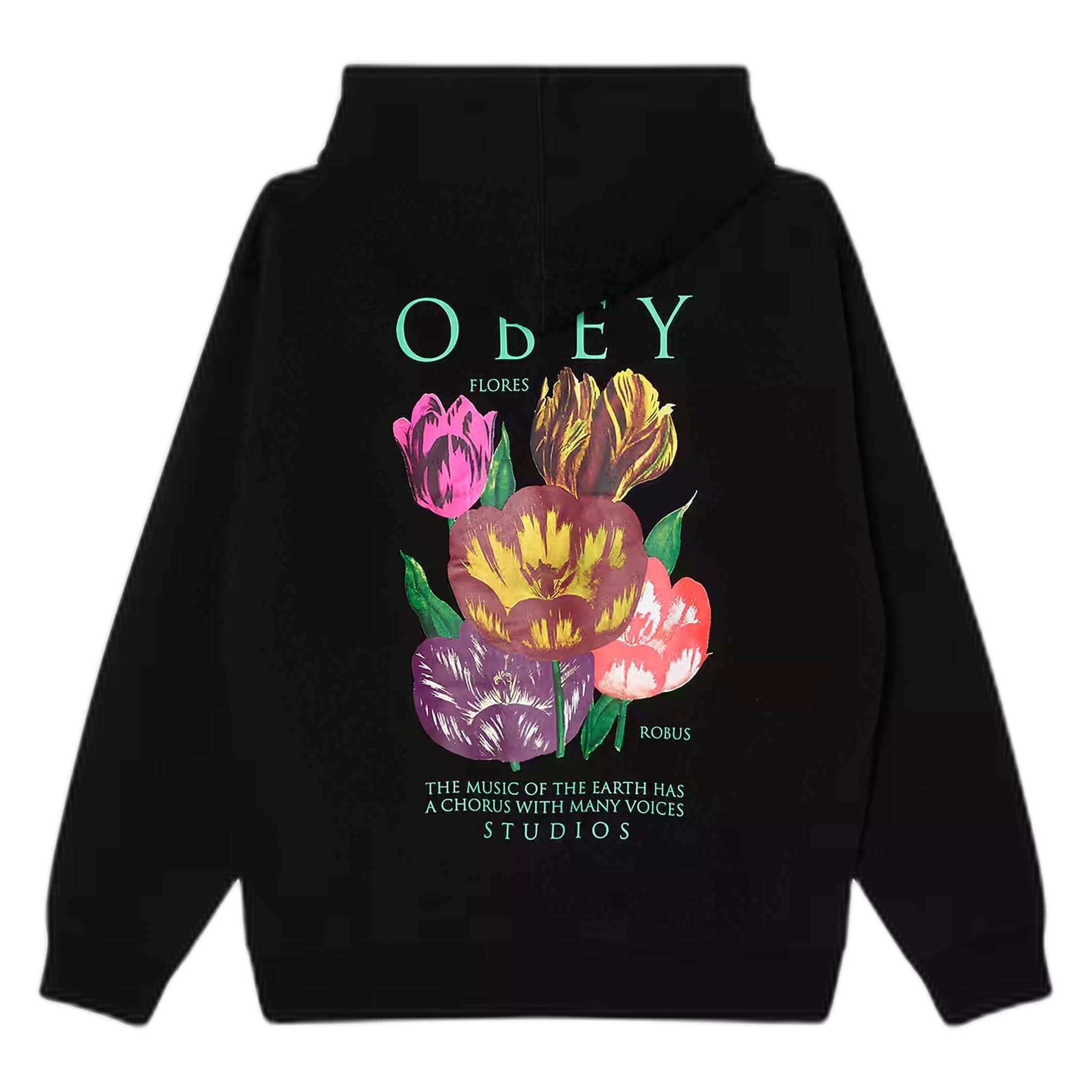 phenol Obey flores robus flee hoodce - black