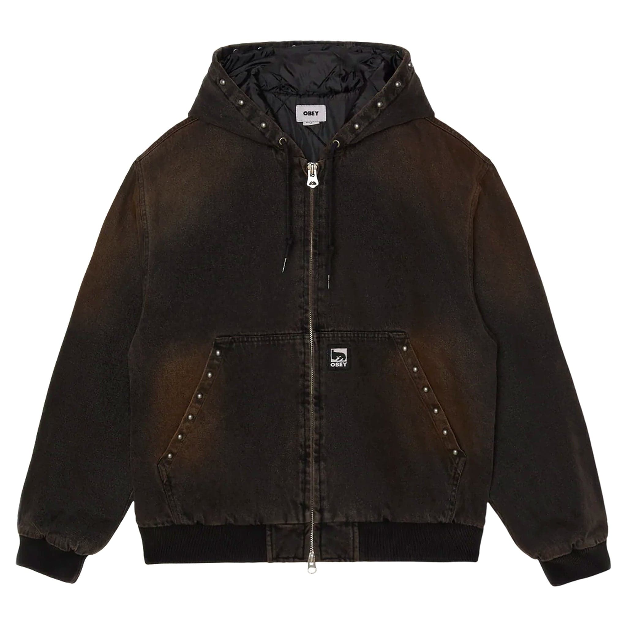 jacket Obey studded zip up jacket - black rust wash