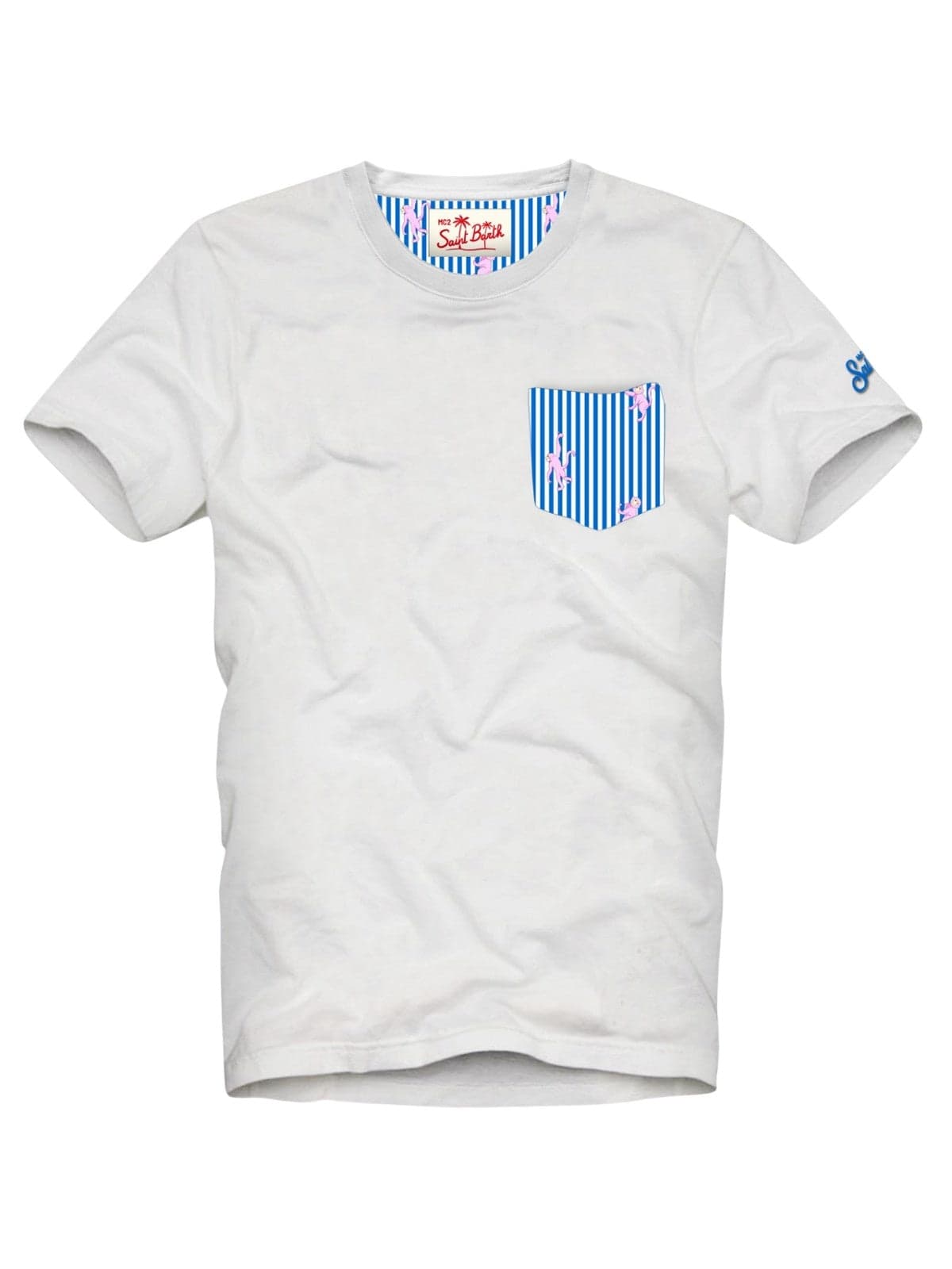 t-shirt man mc2 saint barth - blanche 01n monkeys stripes s 17 - white
