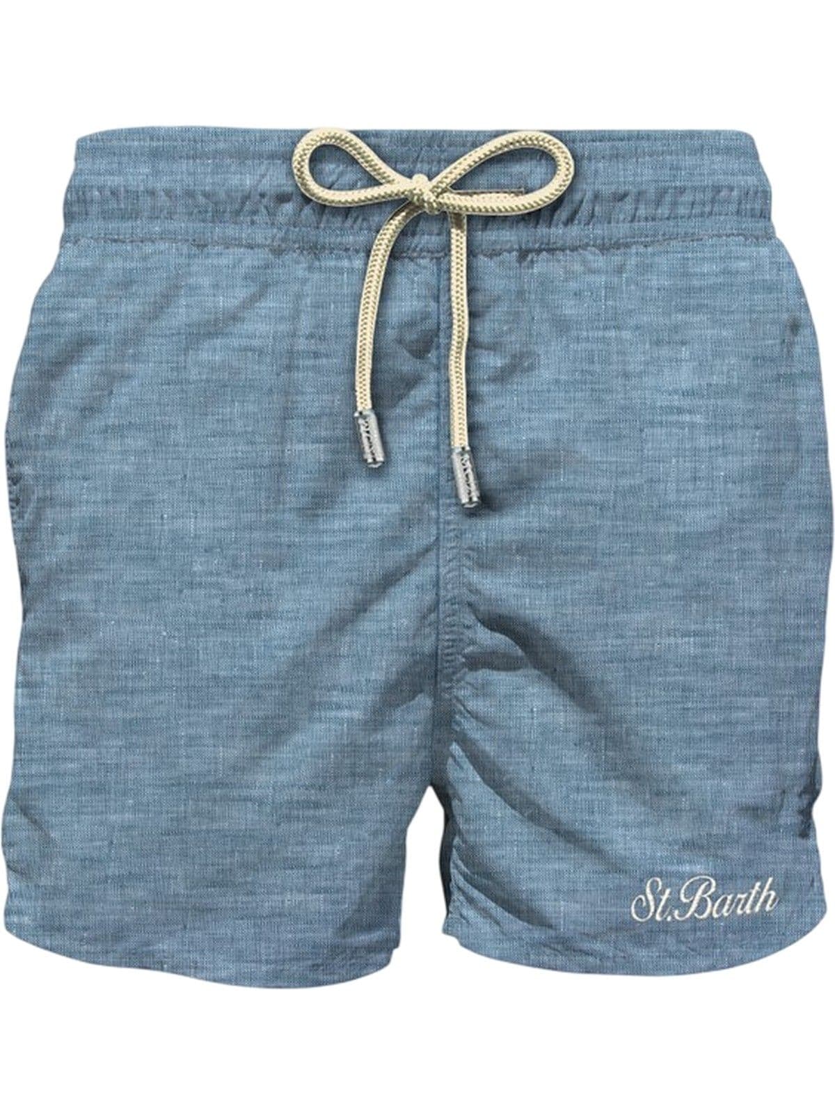 shorts and shorts man mc2 saint barth - syros texture linen 33 - blue