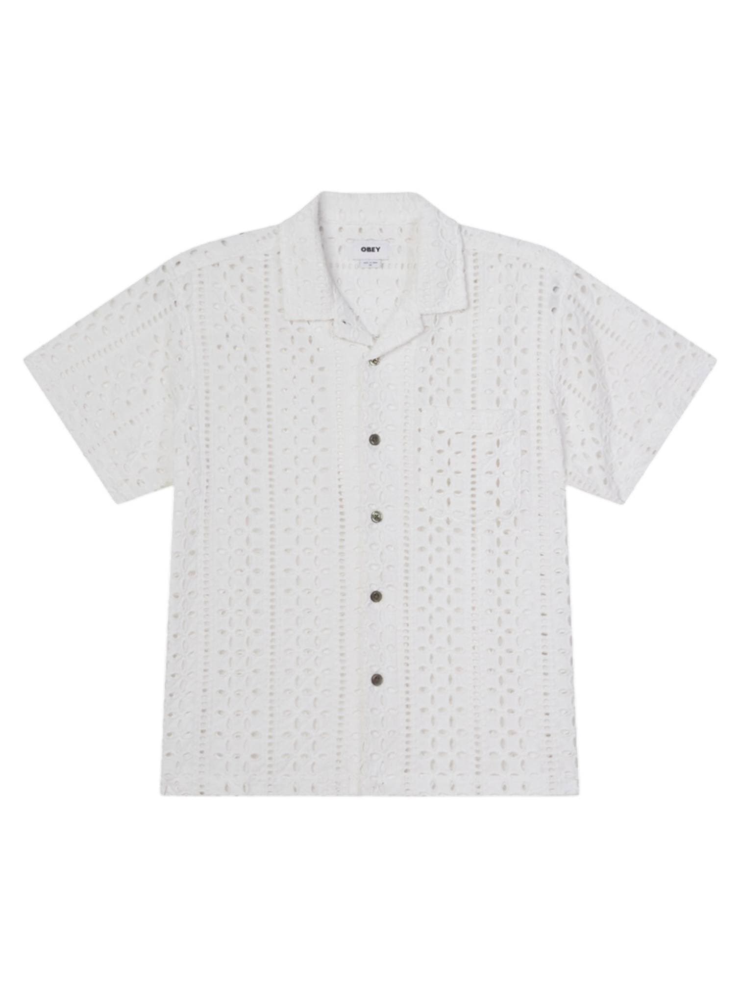 Obey Ayers woven shirt boxy fit short sleeves in perforated cotton - white