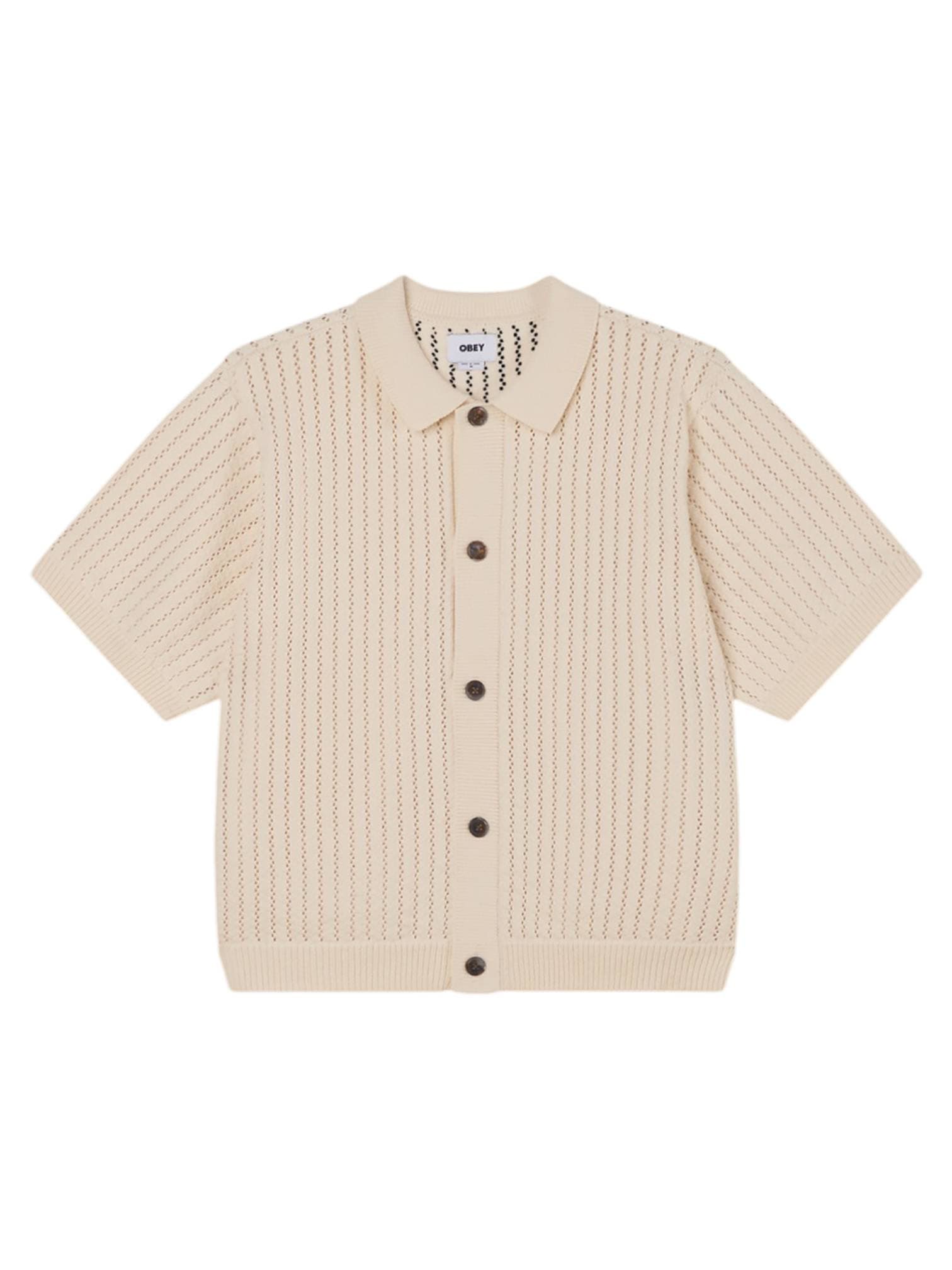 Obey Dez sweater shirt cardigan short sleeves with collar - umbleached