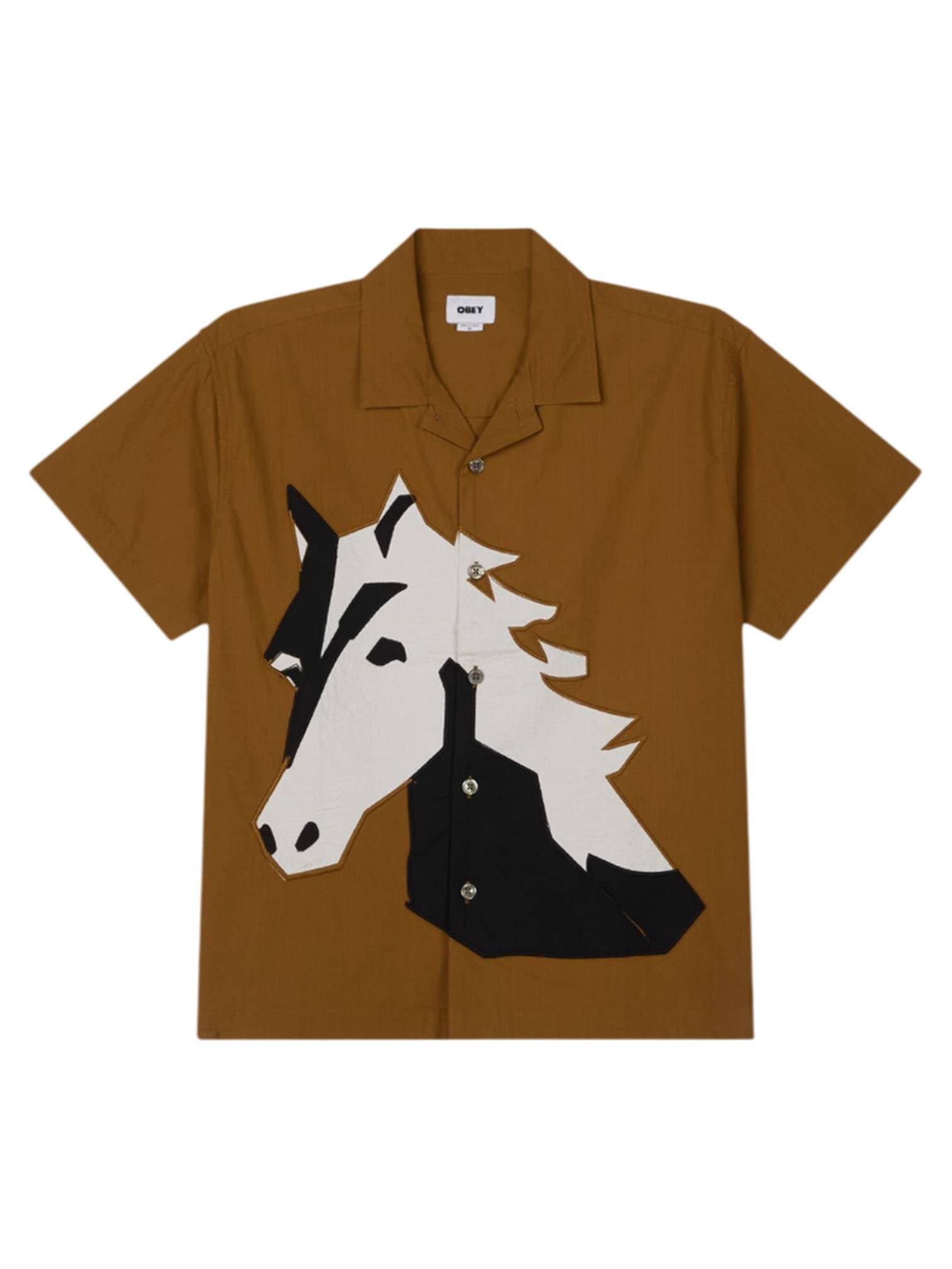 Obey Beau cuban shirt short sleeves with applied print - breen multi