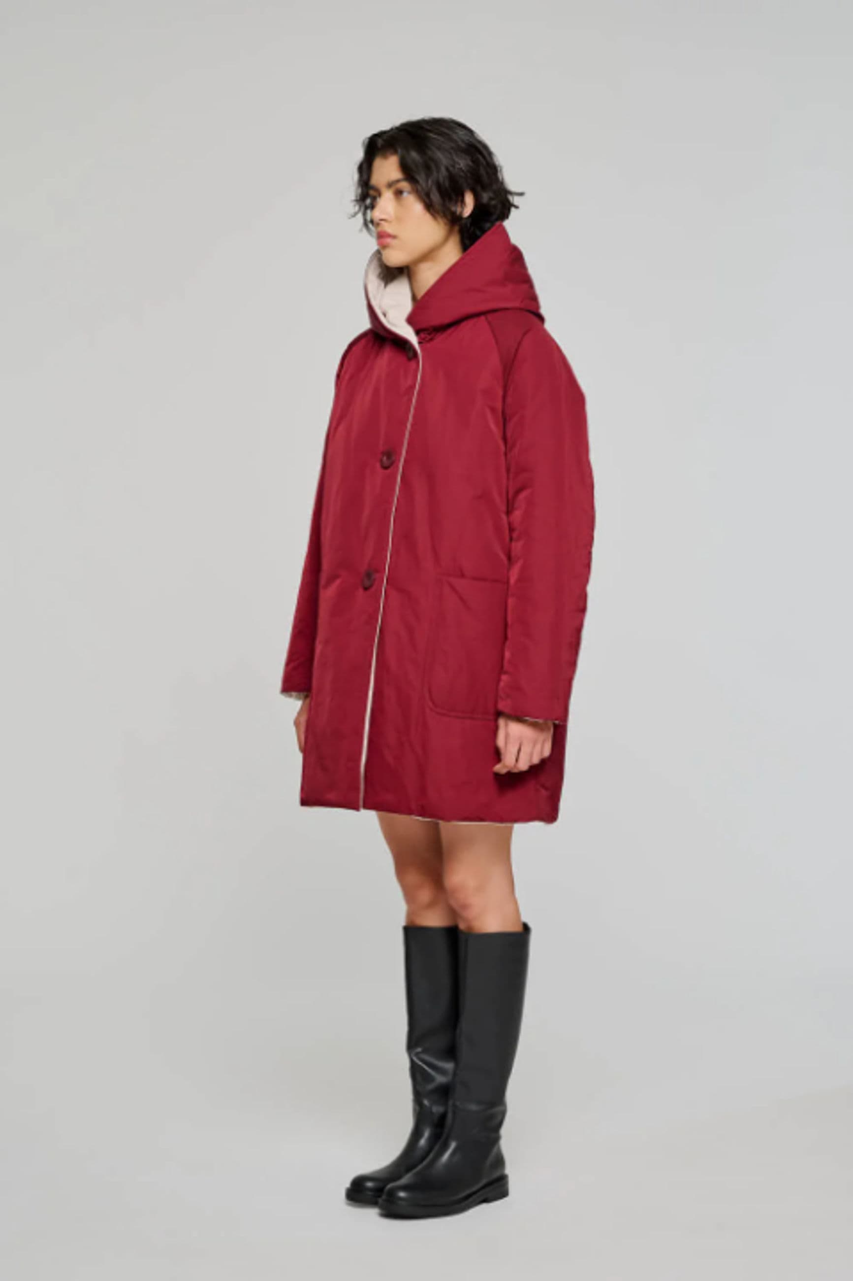 9410 4340 Woman Oof Long Reversible Jacket Water Repellent Brown Cream