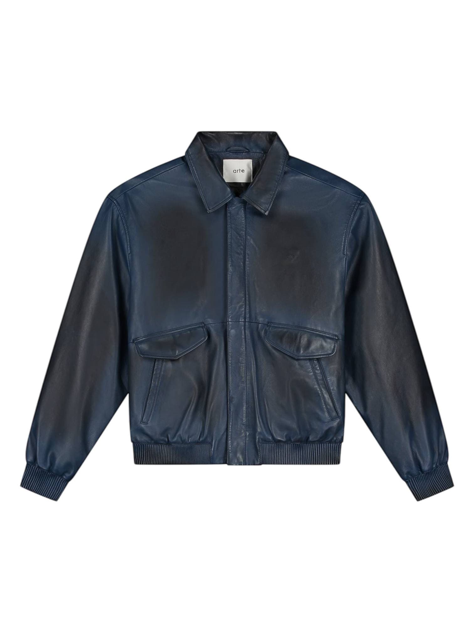 Arte Antwerp Leather Fade Jacket leather jacket with vintage-effect collar - Navy