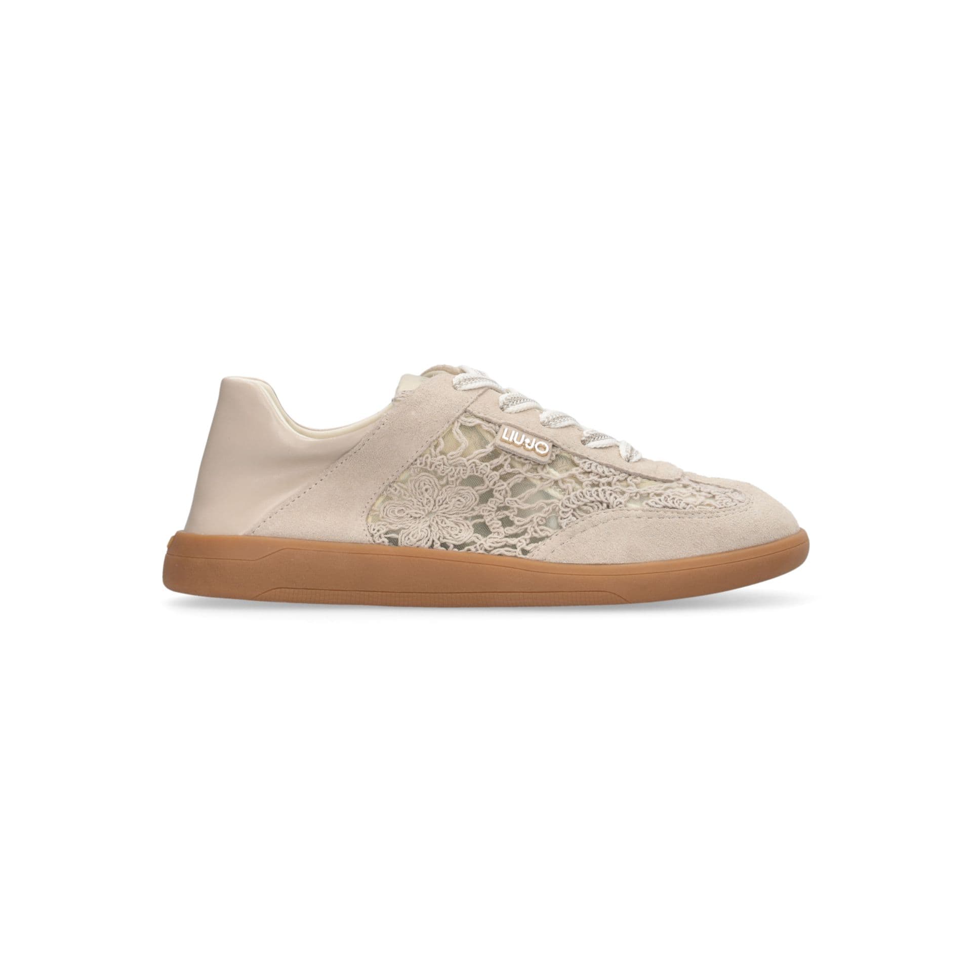 Liu Jo Women's Connor 03 sneakers in Suede with Embroidery Macrame and Sole in Rubber Beige