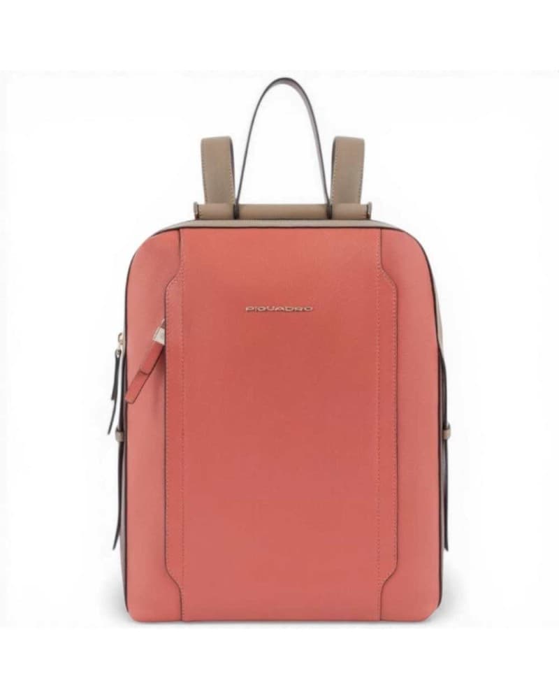 Piquadro Backpack W92 Women's Orange and Moro Head in Fabric and Leather with Laptop 14''' and iPad