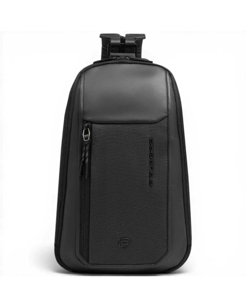 Piquadro Monospalla S143 Unisex Black Leather and Fabric with iPad Mini Door