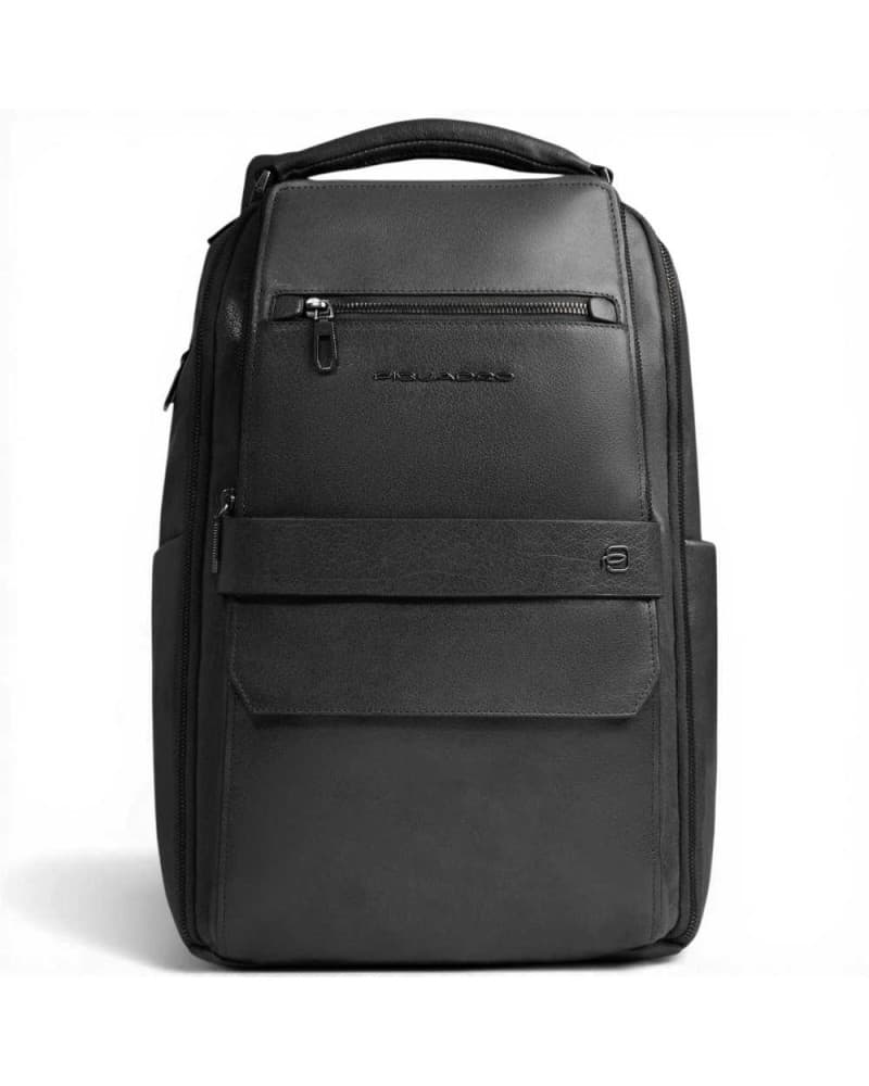 Piquadro Backpack S141 Black Leather Man with PC Door 14''' and iPad