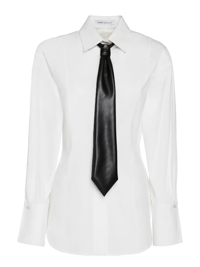 Slender shirt in popeline with tie in vegan leather Simona Corsellini