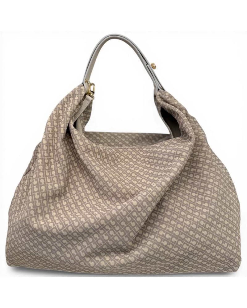 Gherardini Monogram Suede Women's Ivory Shoulder Bag