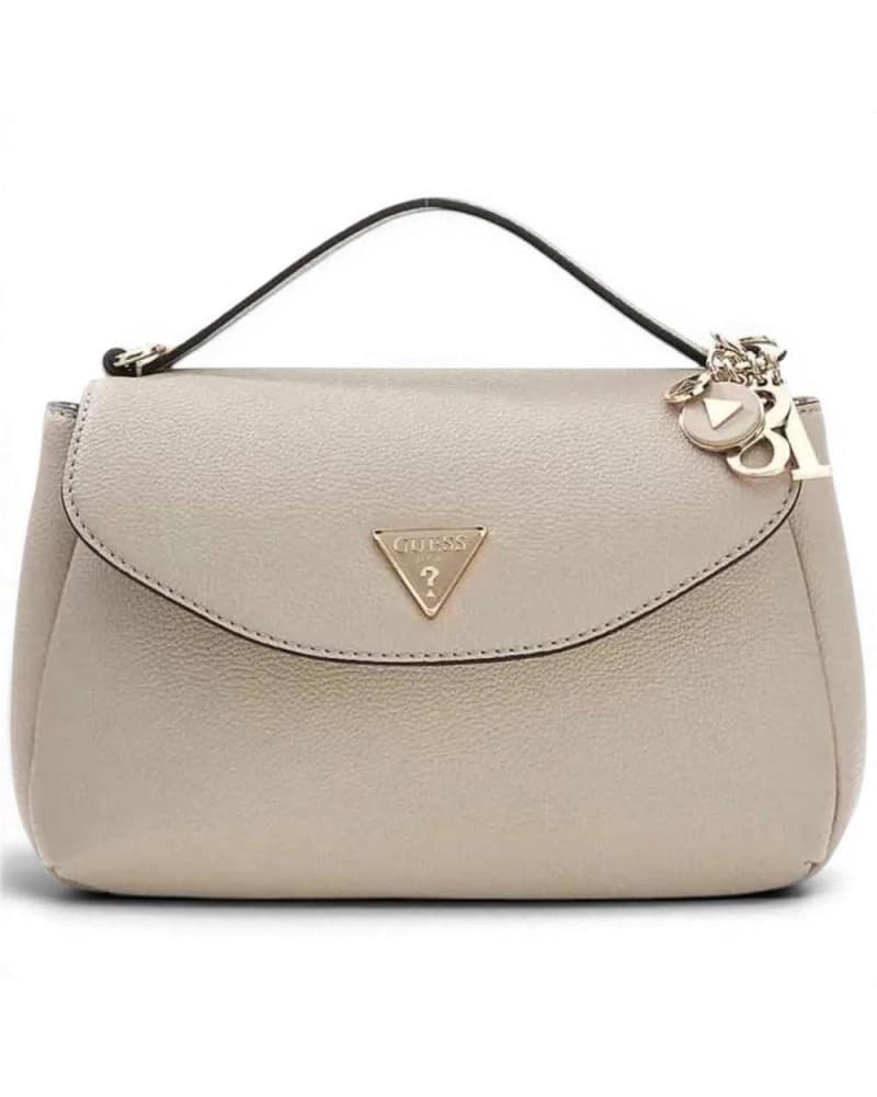 Guess Evie Top Handle Flap Woman Light Taupe in Synthetic Material with Logo 4G and Charm