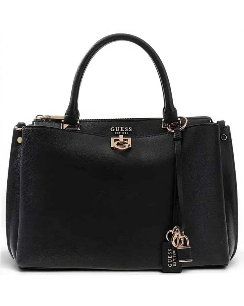 Guess White Girlfriend Satchel Woman Black in Synthetic Material with Front Logo