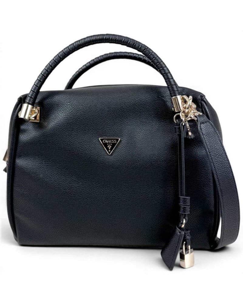 Guess Bag Danya Satchel Woman Black in Synthetic Material with Front Logo