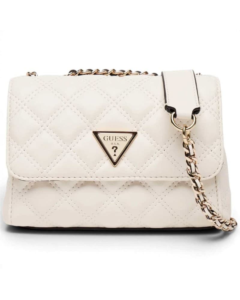 Guess Giully ii Mini Convertible Flap Woman Off White Quilted with Chain Shoulder