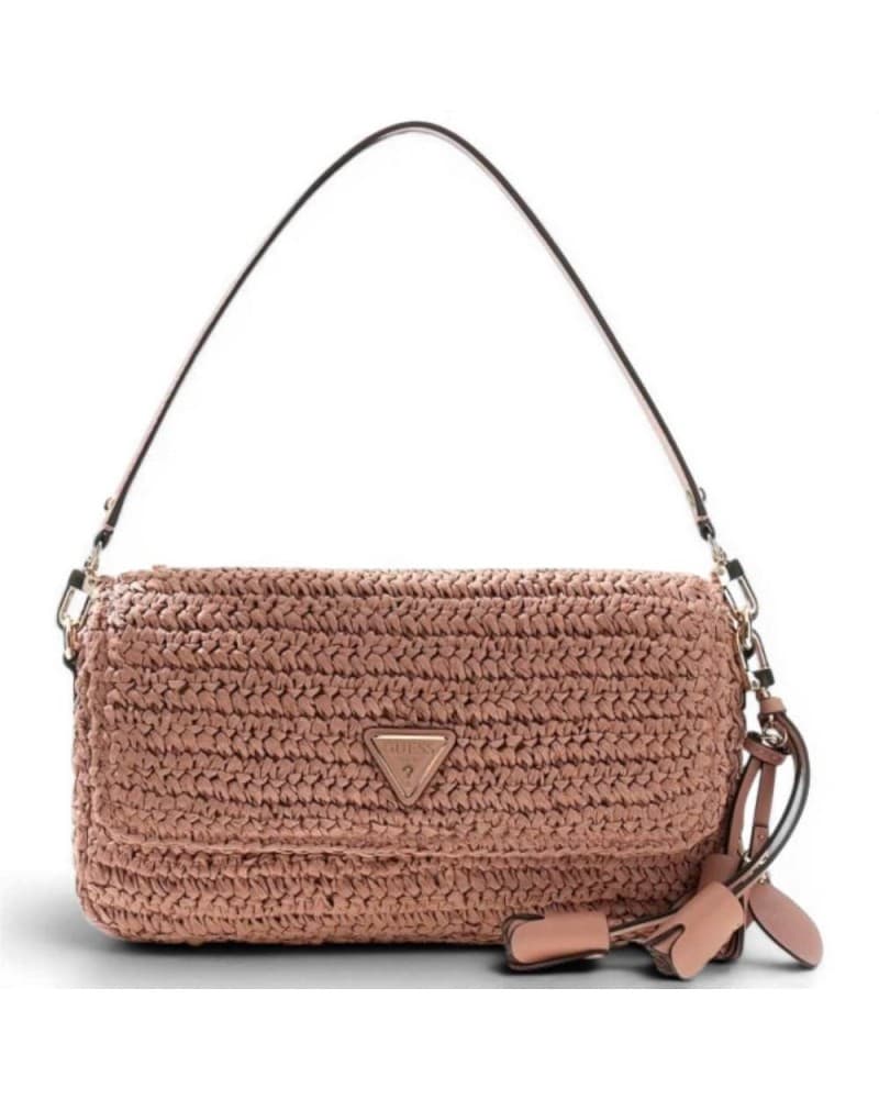Guess Women's Coral Pink Shoulder Bag with Patta and Front Logo