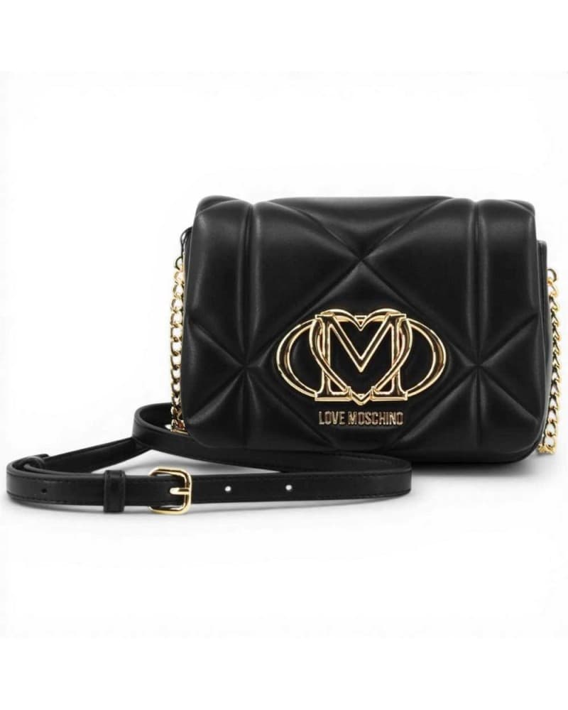 Love Moschino Embossed Heart Woman Black shoulder bag in Eco-leather
