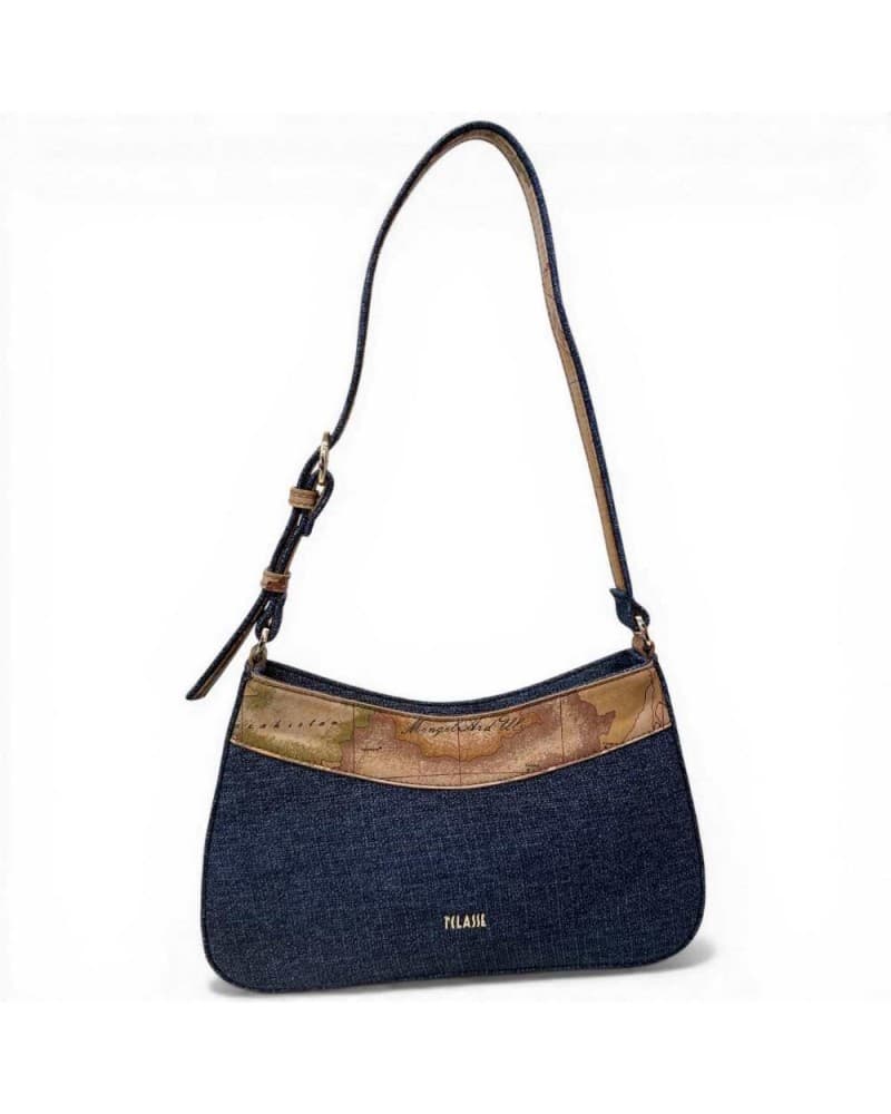 Alviero Martini First Class Shoulder Bag Woman Blue Jeans Sandy Belt Fabric Geo Classic