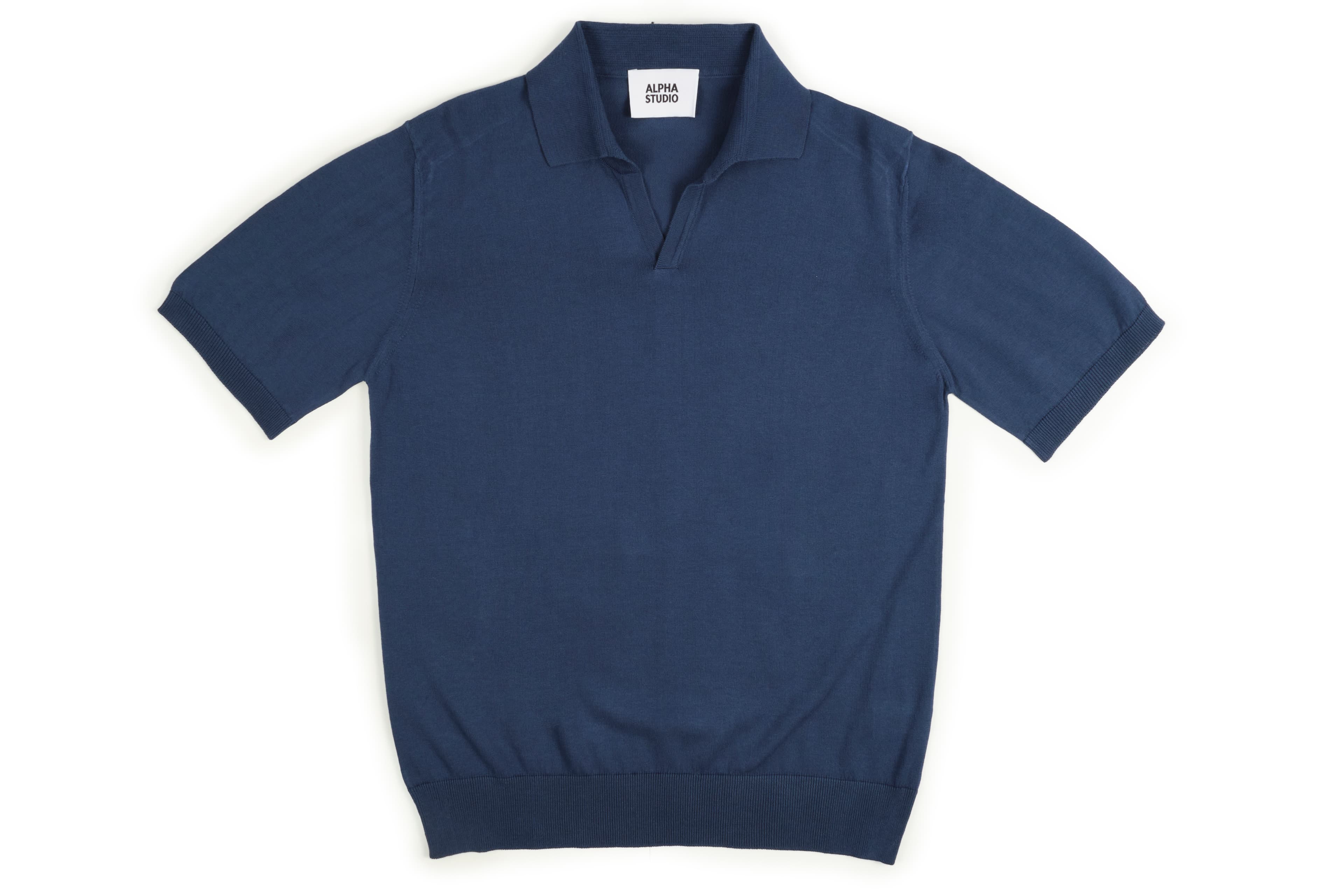 Alpha Studio - Polo V. M/m Cotton Crepe AU-5021B 1041 DENIM