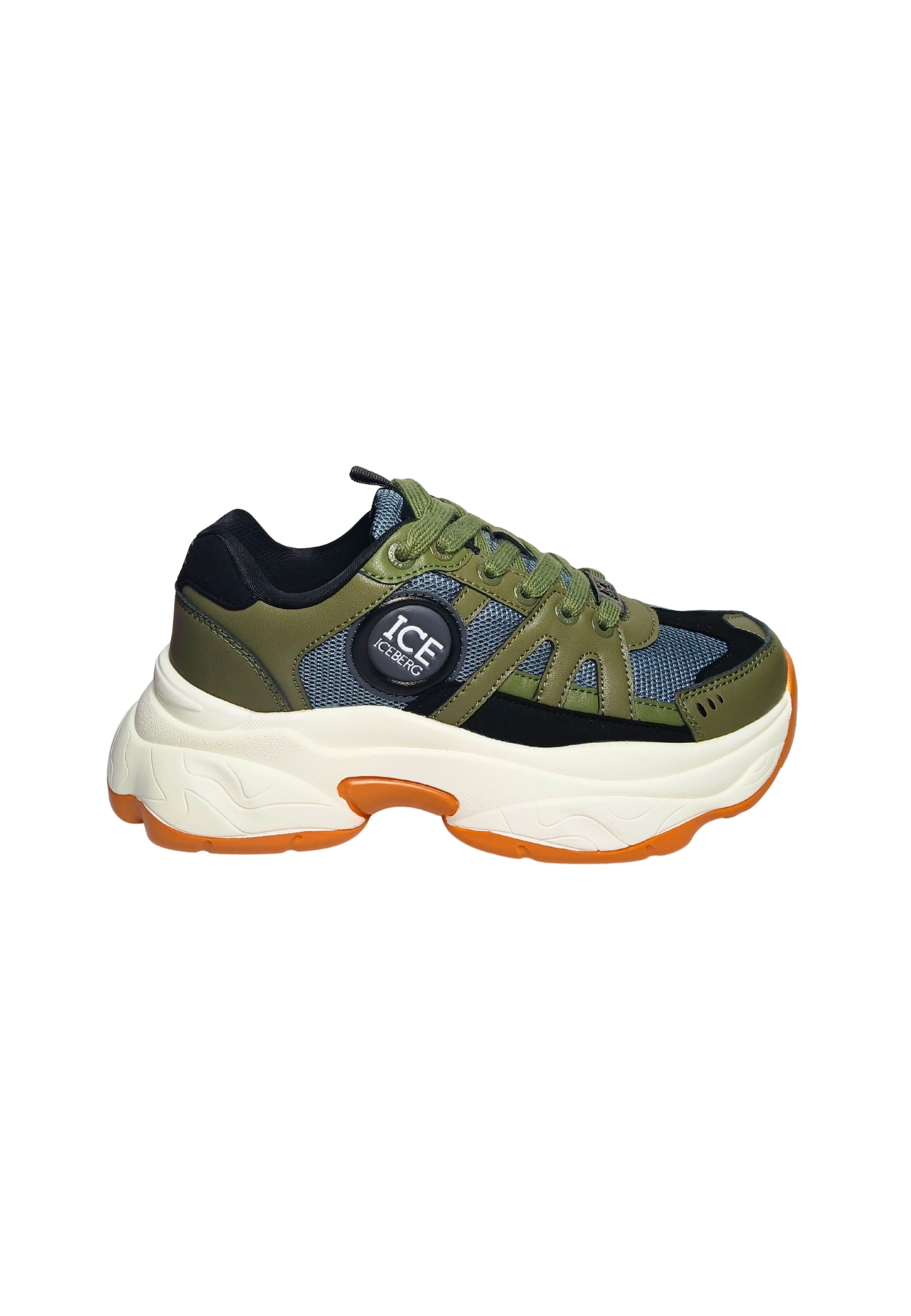 Shoes Adult unisex Iceberg Sports green sneakers. Side logo, laces closure.