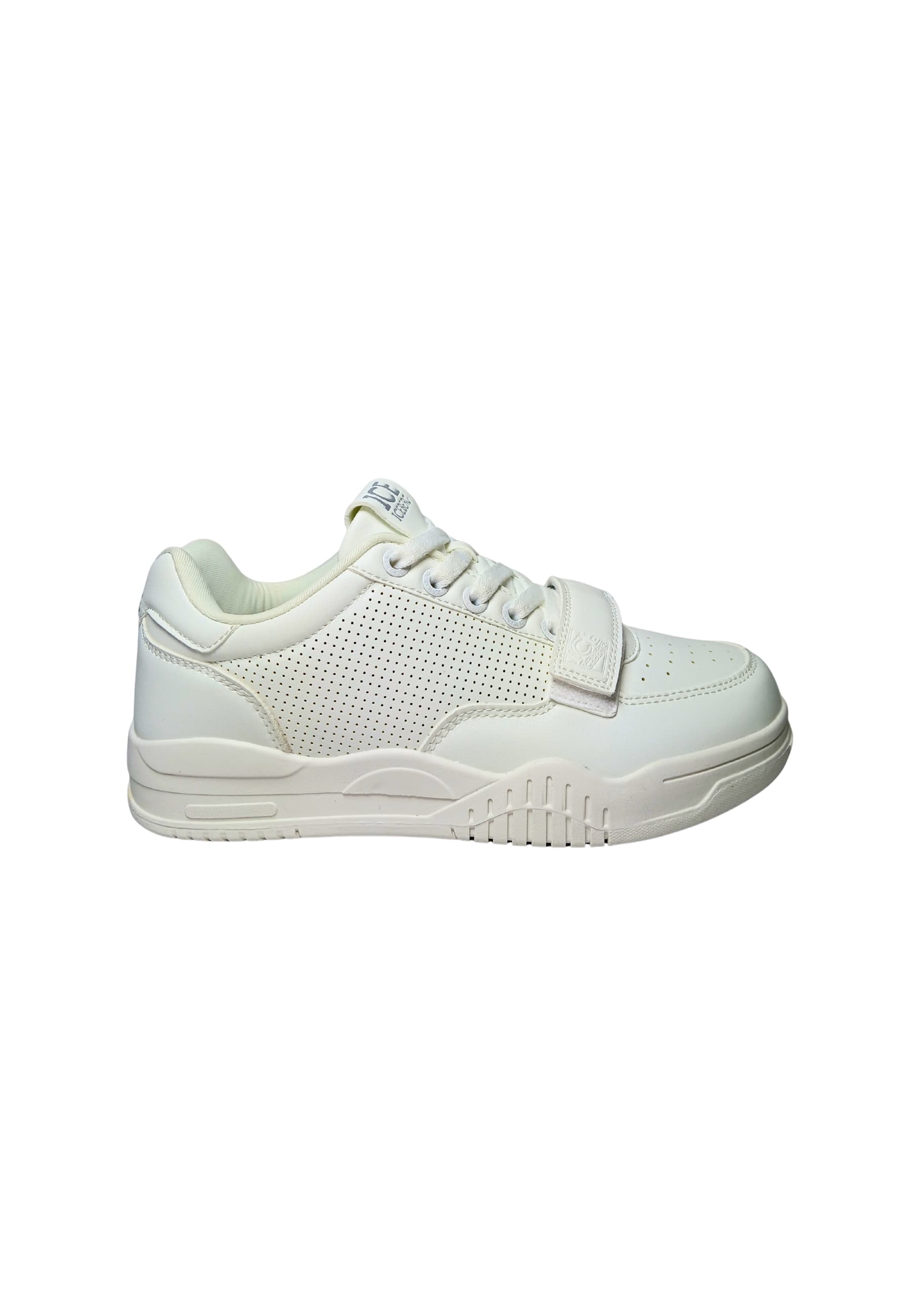 Shoes Adult unisex Iceberg White color. Leather upper, perforated details, closure with laces, additional Velcro strap.