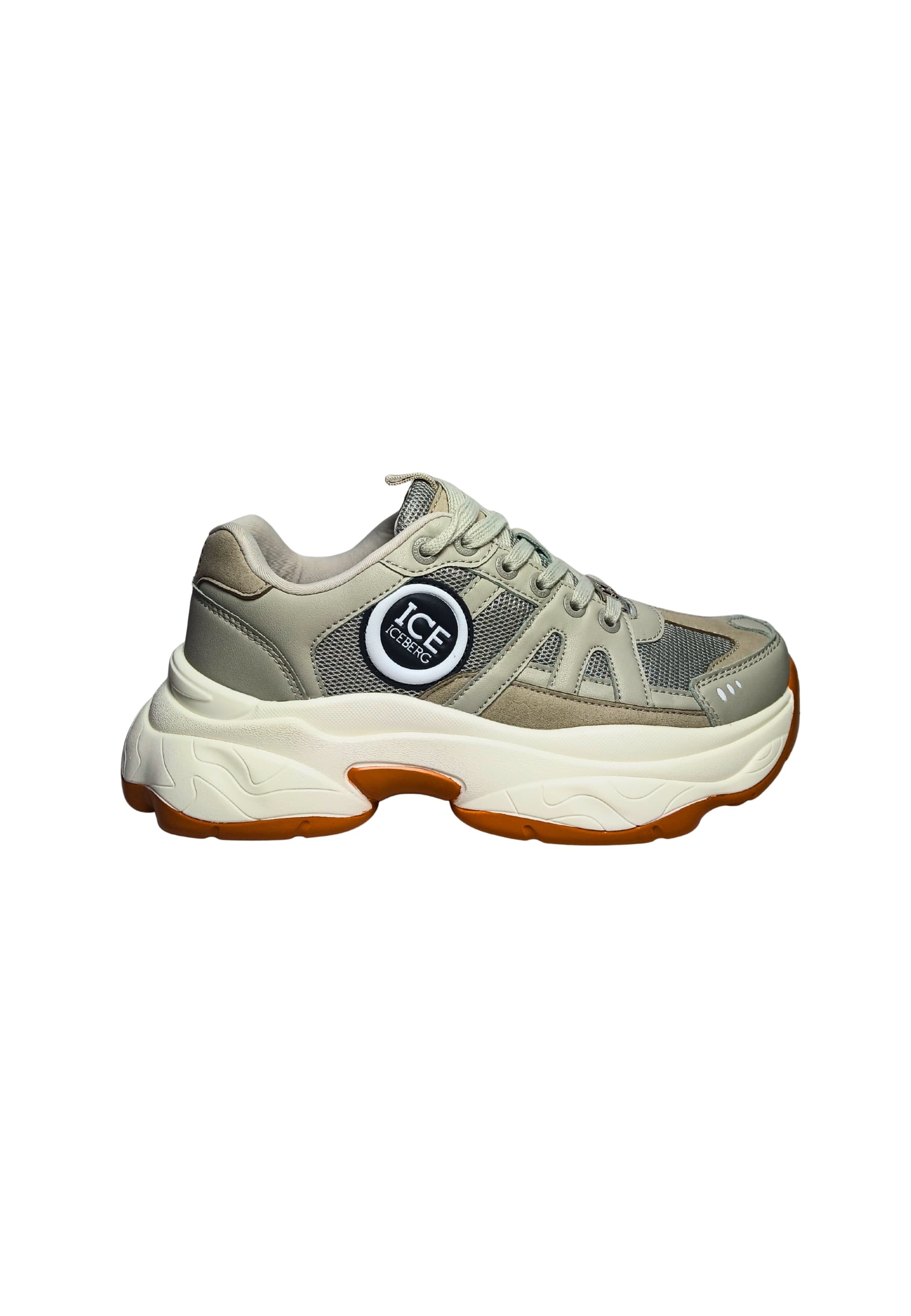 Shoes Adult unisex Iceberg Sports beige sneakers. Side logo, laces closure.