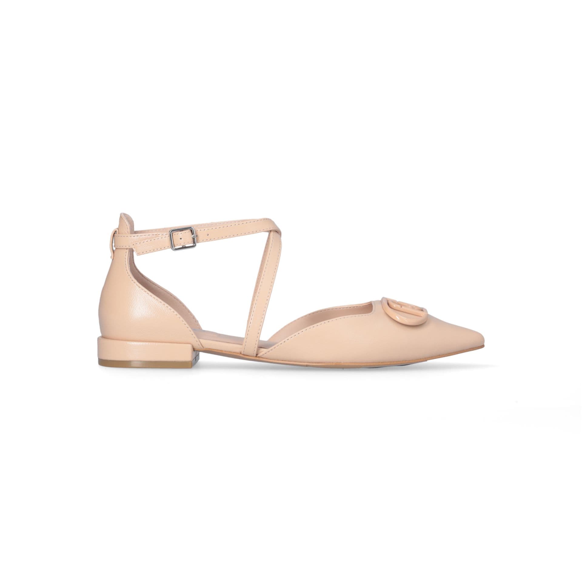 Liu Jo Shoes Low Beige Leather Purple 19 with Faux Buckle Clasp