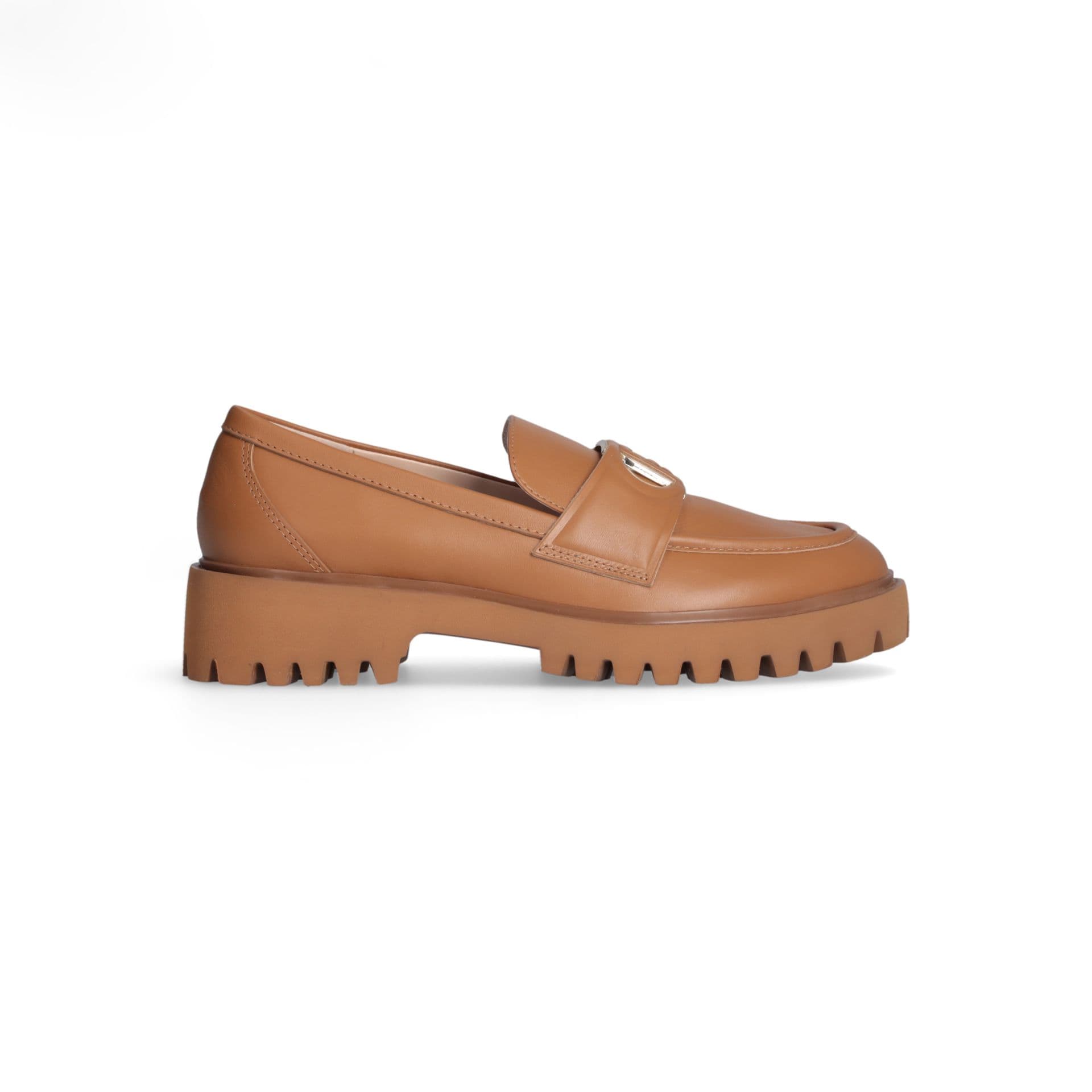 Liu Jo Brown Leather Moccasins Cora 12 with Maxi Logo and Dentellated Sole